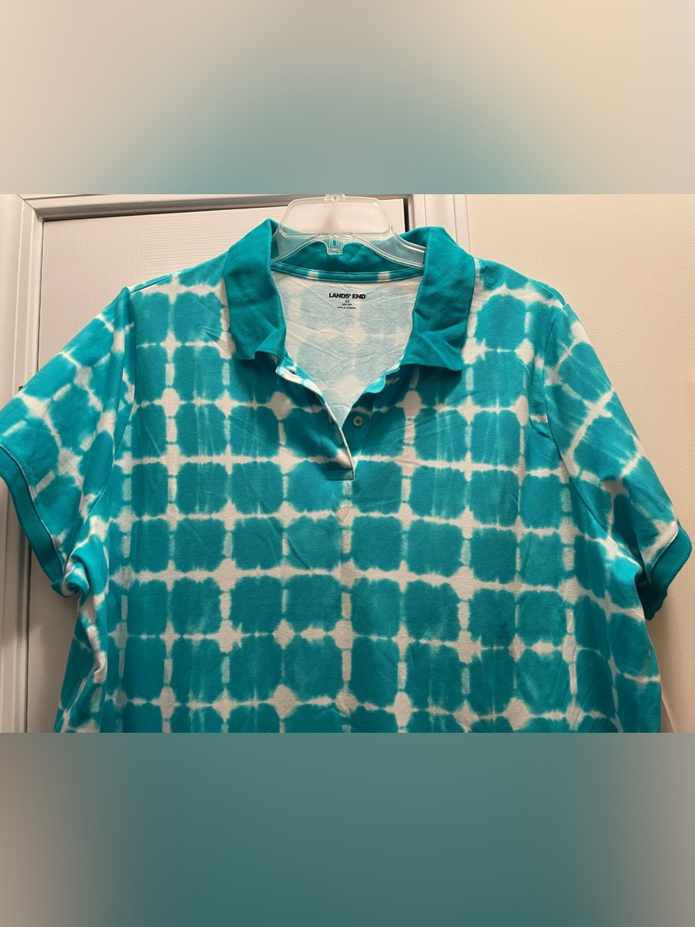 Lands End Plus 3X Cotton Turquoise Pique Tie Dye Polo Shirt, NWT